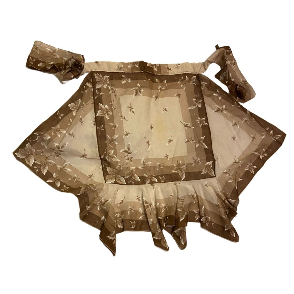 #5755 Womens Semi Sheer Brown Asymetrical Floral Half Apron